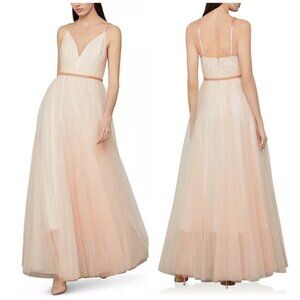 Bcbgmaxazria Beaded-Waist Tulle Gown In Almond Pink Size‎ 6